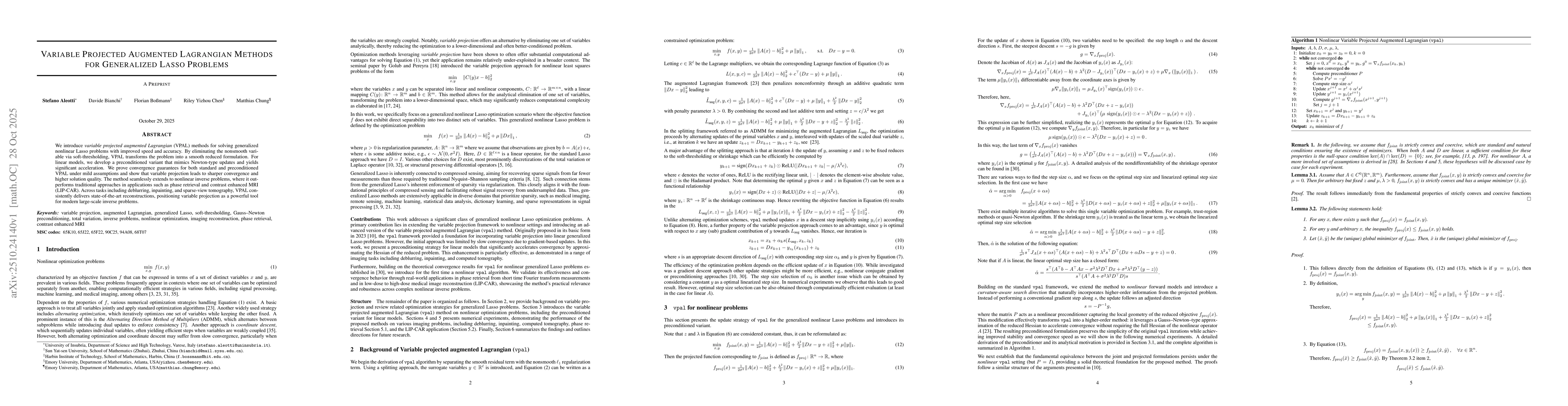 Thumbnail for Variable Projected Augmented Lagrangian Methods for Generalized Lasso
  Problems