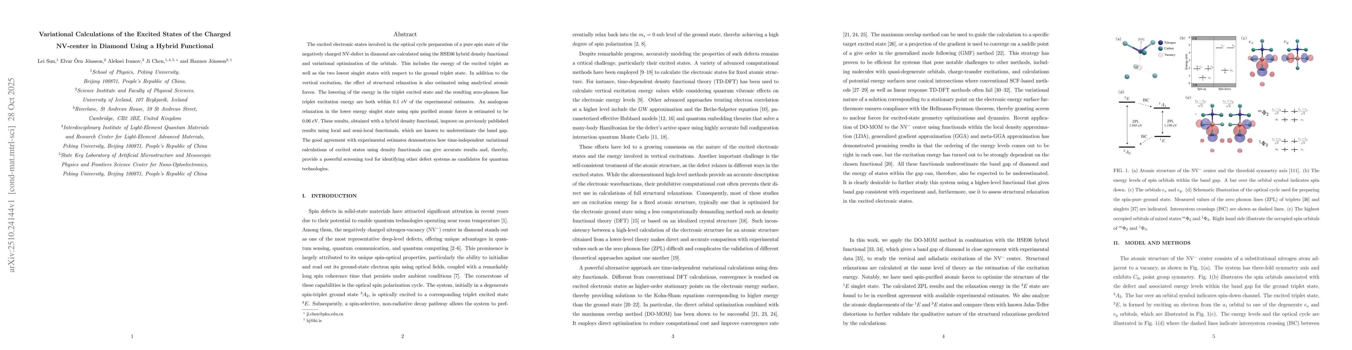 Thumbnail for Variational Calculations of the Excited States of the Charged NV-center
  in Diamond Using a Hybrid Functional