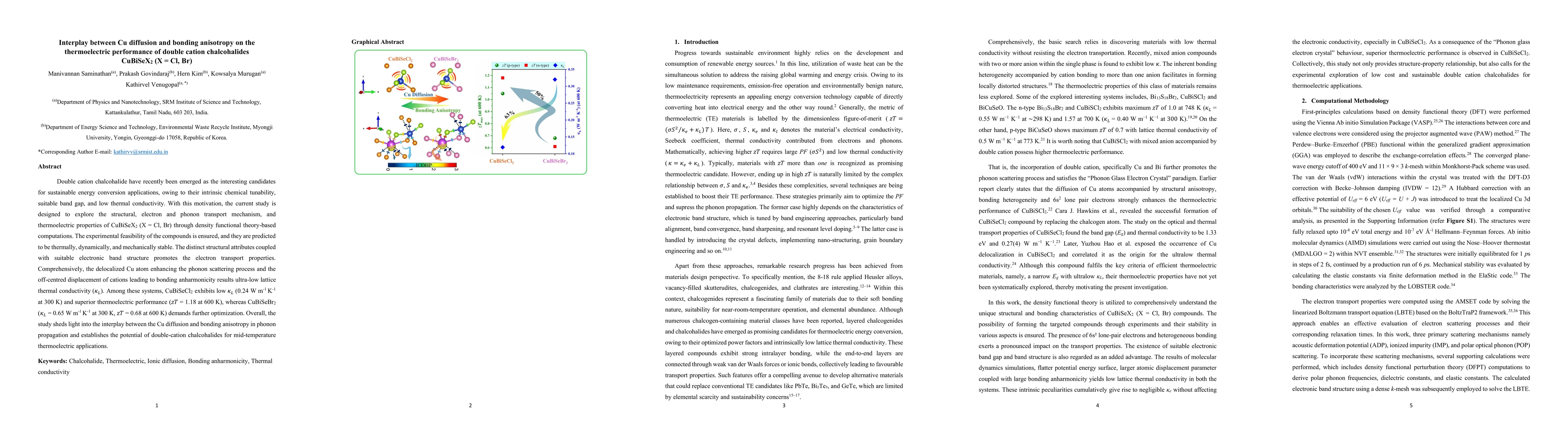 Thumbnail for Interplay between Cu diffusion and bonding anisotropy on the
  thermoelectric performance of double cation chalcohalides $CuBiSeX_{2} (X =
  Cl, Br)$