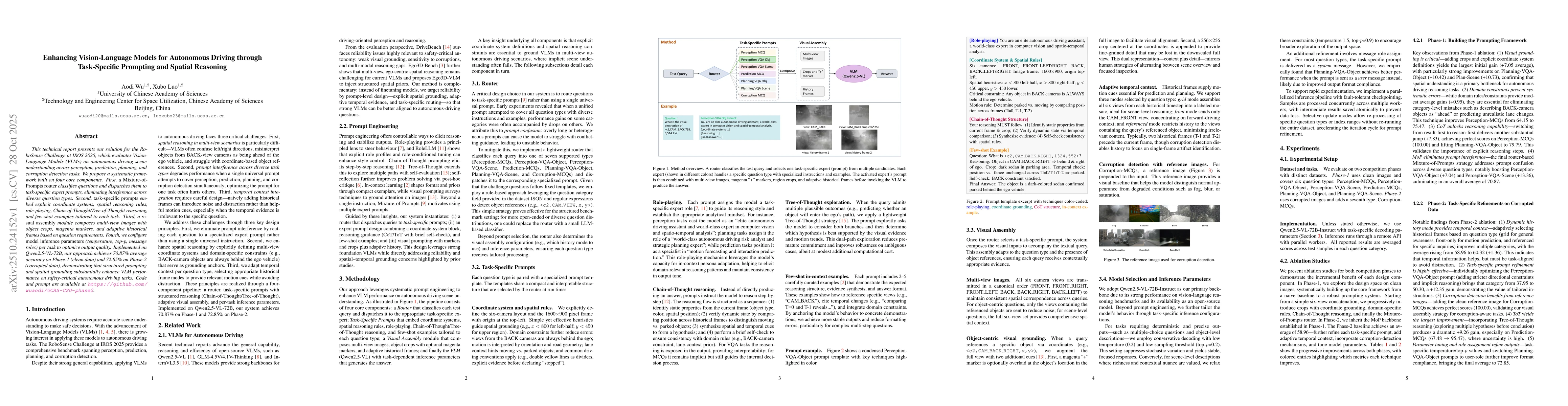Thumbnail for Enhancing Vision-Language Models for Autonomous Driving through
  Task-Specific Prompting and Spatial Reasoning