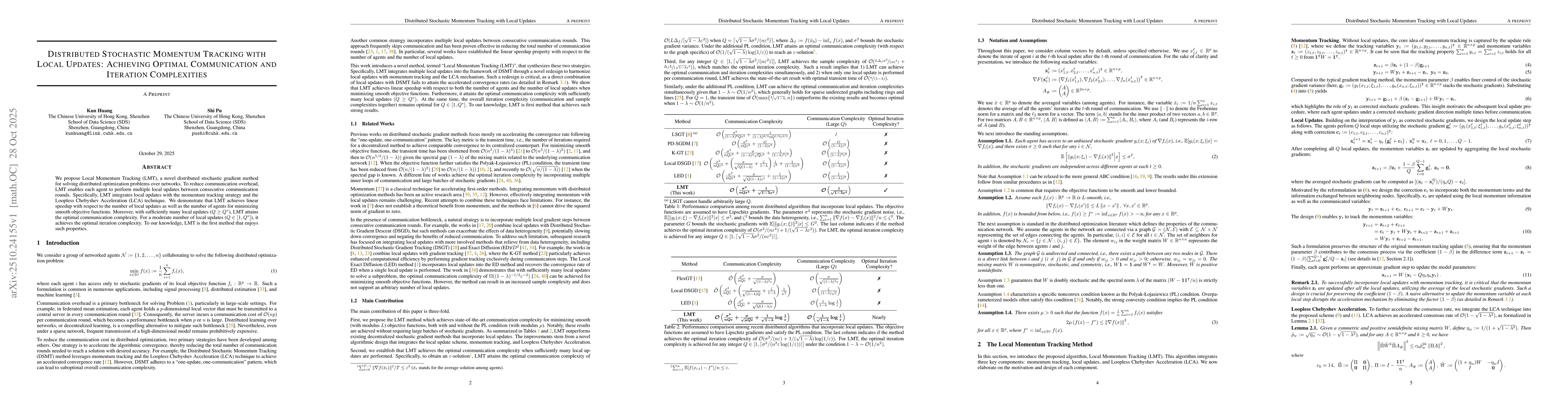 Thumbnail for Distributed Stochastic Momentum Tracking with Local Updates: Achieving
  Optimal Communication and Iteration Complexities