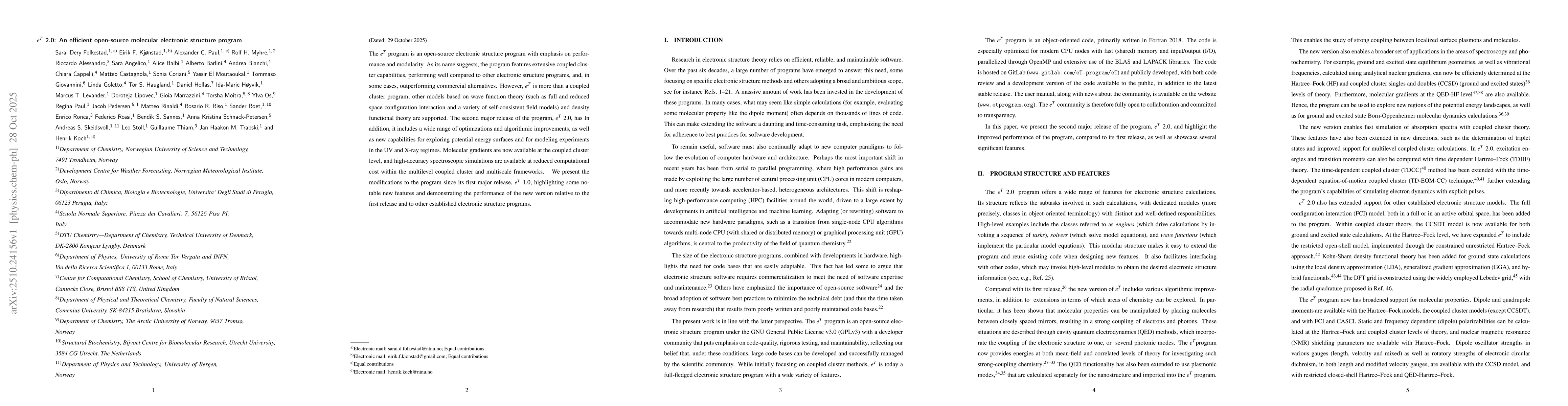 Thumbnail for eT 2.0: An efficient open-source molecular electronic structure program