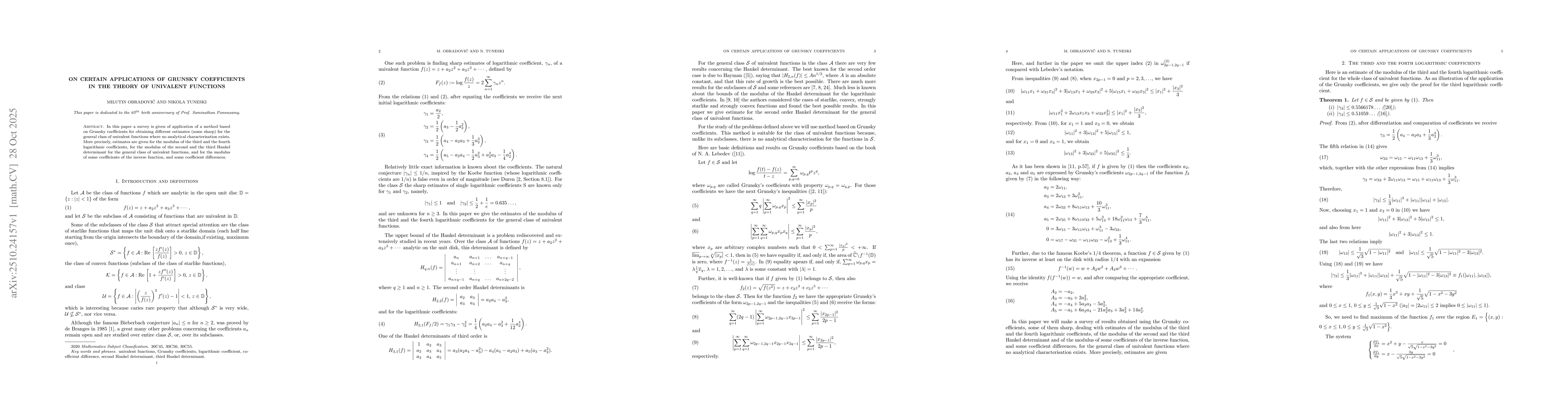 Thumbnail for On certain applications of grunsky coefficients in the theory of
  univalent functions