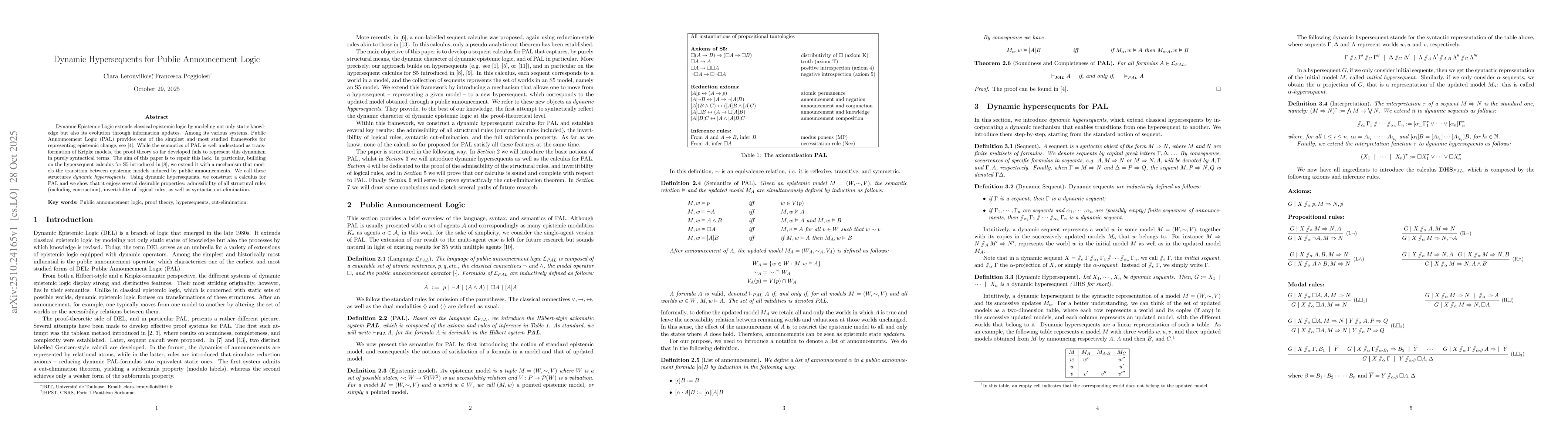 Thumbnail for Dynamic Hypersequents for Public Announcement Logic