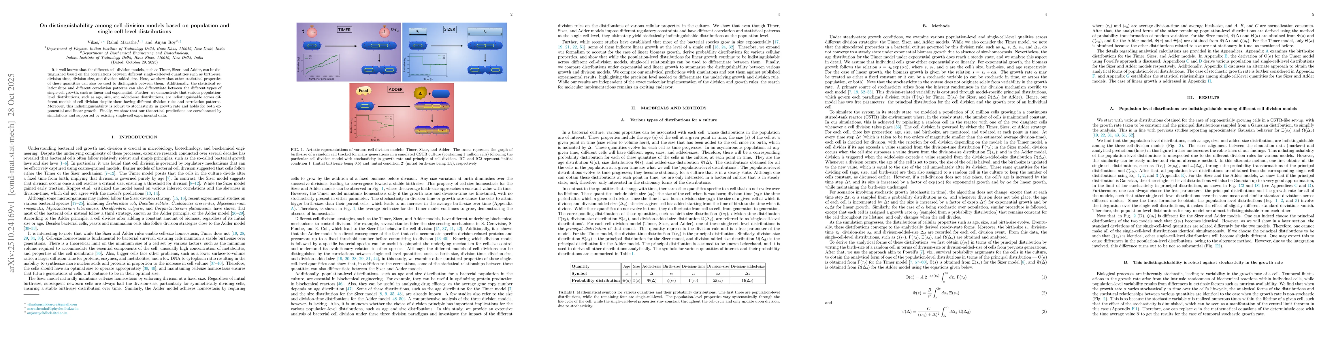 Thumbnail for On distinguishability among cell-division models based on population and
  single-cell-level distributions