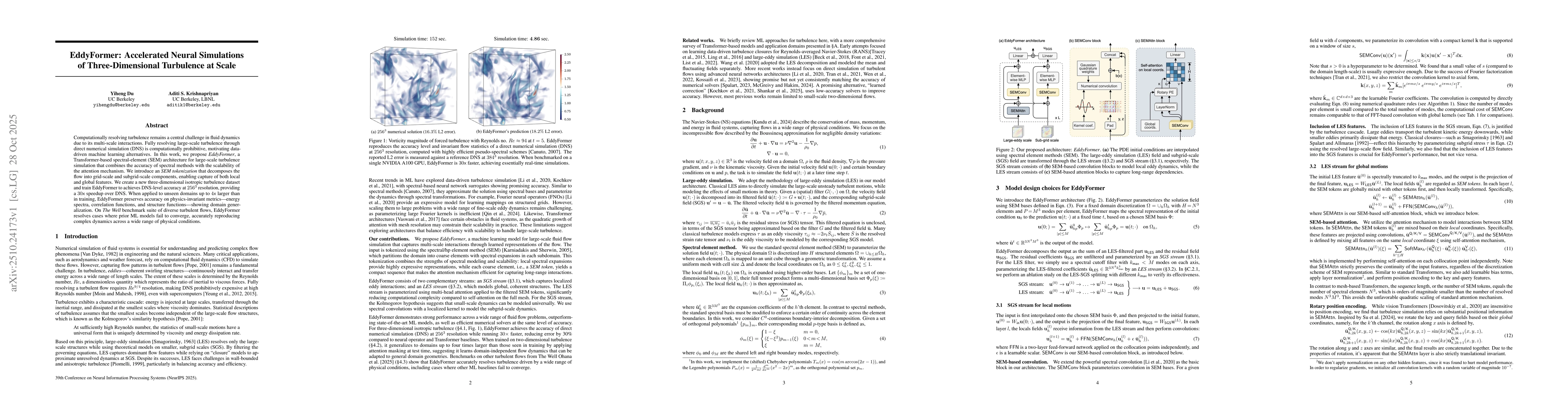Thumbnail for EddyFormer: Accelerated Neural Simulations of Three-Dimensional
  Turbulence at Scale