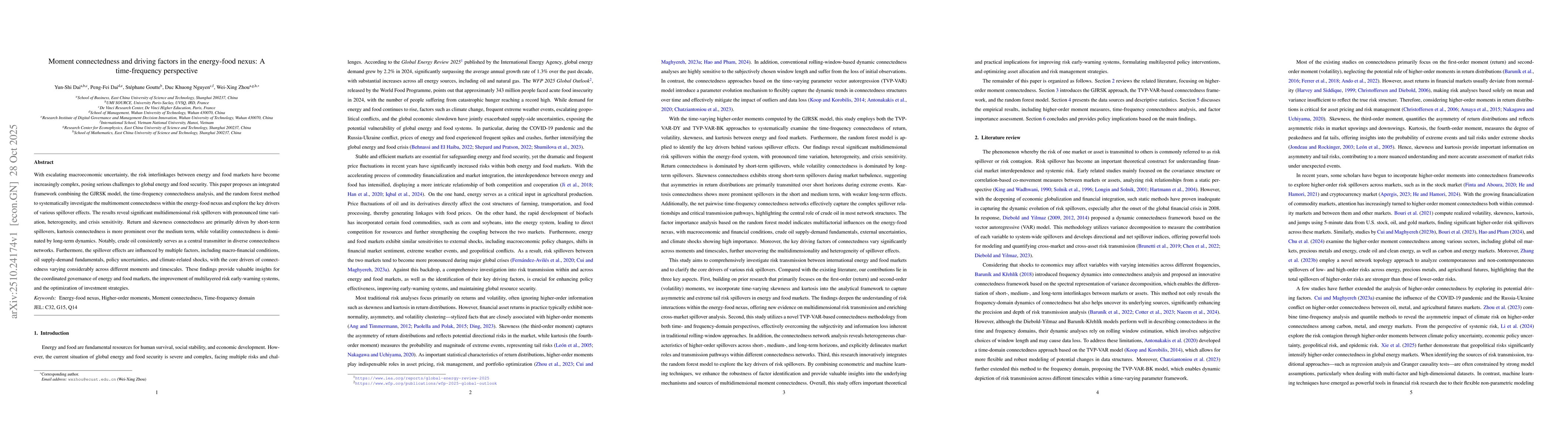 Thumbnail for Moment connectedness and driving factors in the energy-food nexus: A
  time-frequency perspective