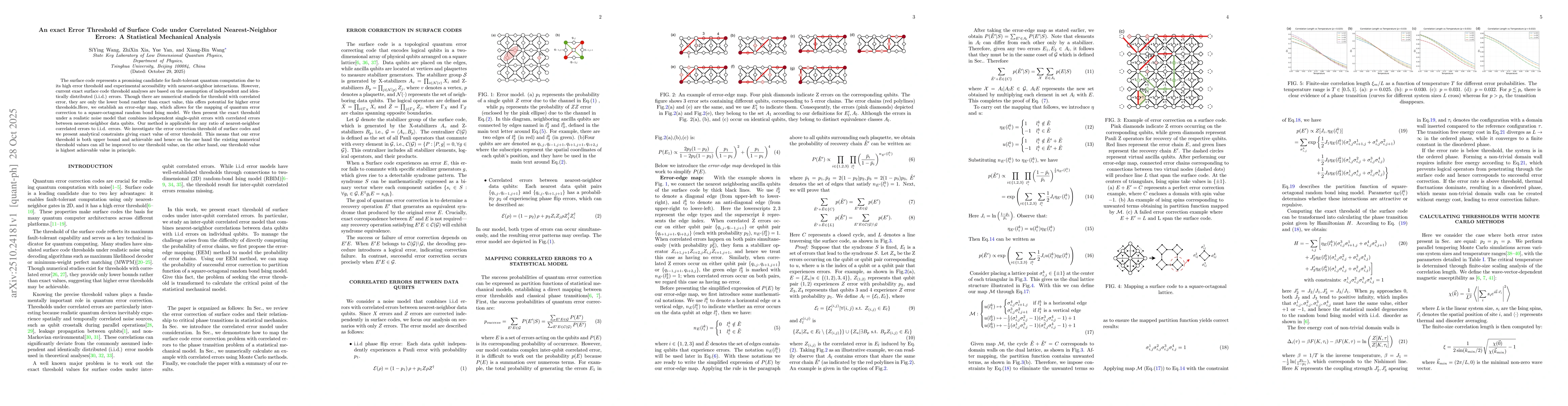 Thumbnail for An exact Error Threshold of Surface Code under Correlated
  Nearest-Neighbor Errors: A Statistical Mechanical Analysis