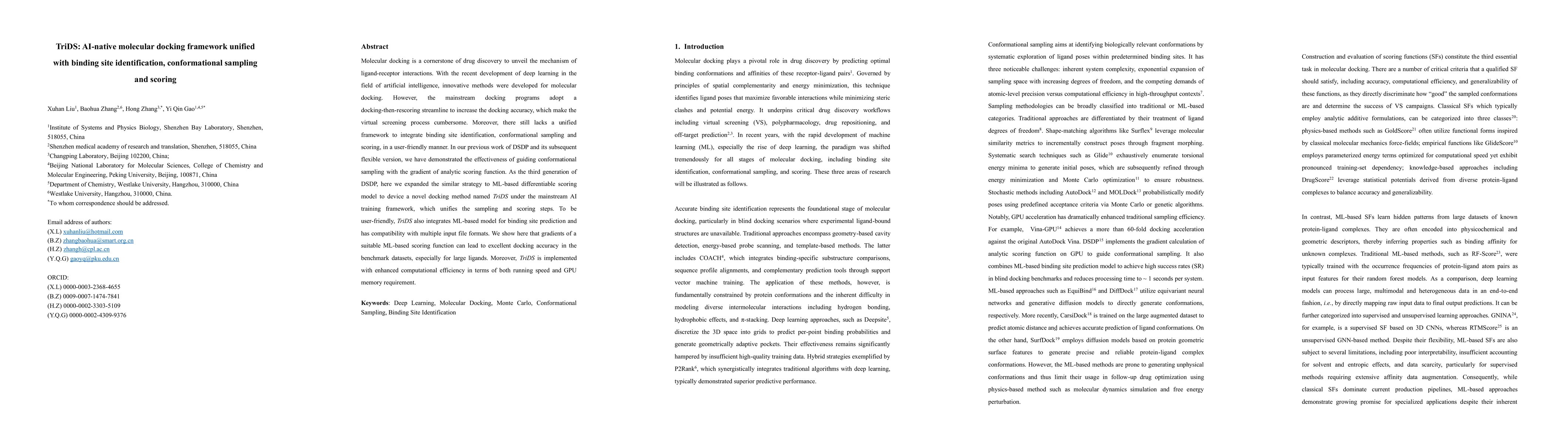 Thumbnail for TriDS: AI-native molecular docking framework unified with binding site
  identification, conformational sampling and scoring