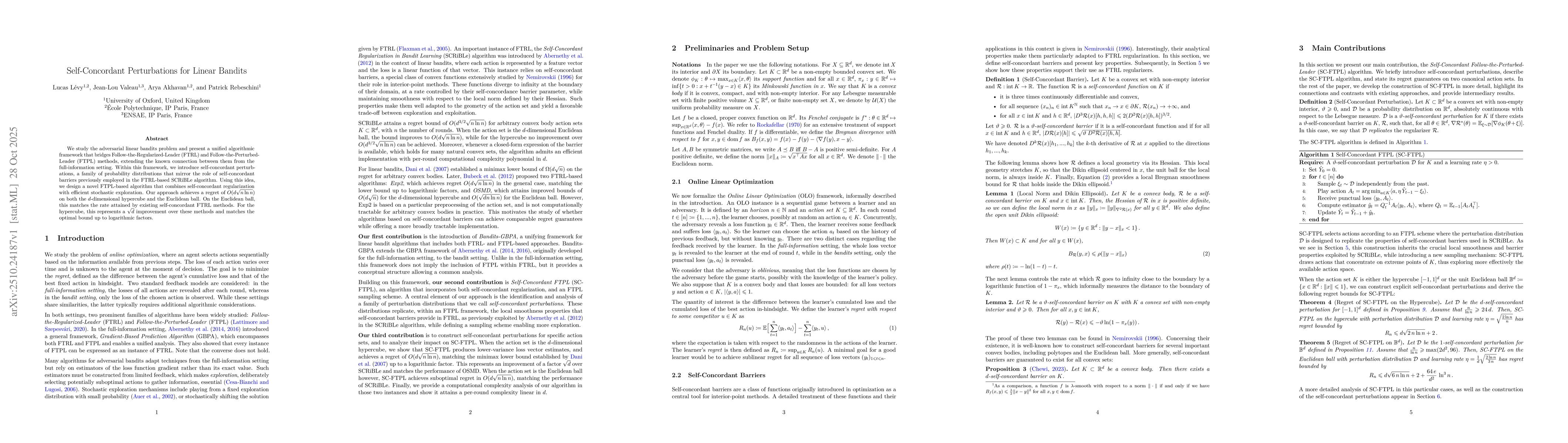 Thumbnail for Self-Concordant Perturbations for Linear Bandits
