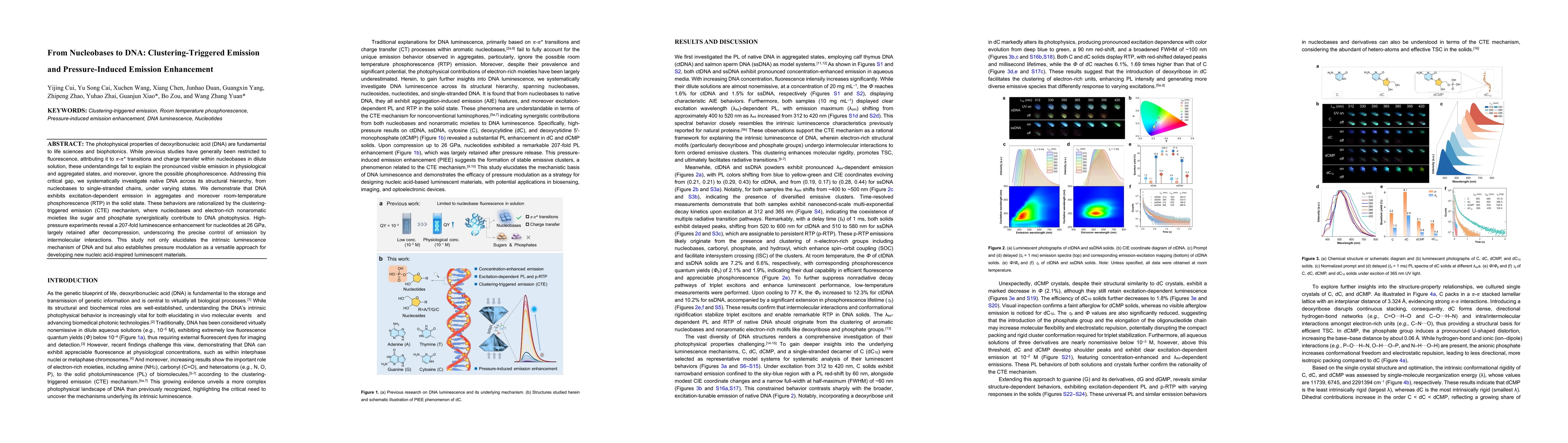 Thumbnail for From Nucleobases to DNA: Clustering-Triggered Emission and
  Pressure-Induced Emission Enhancement