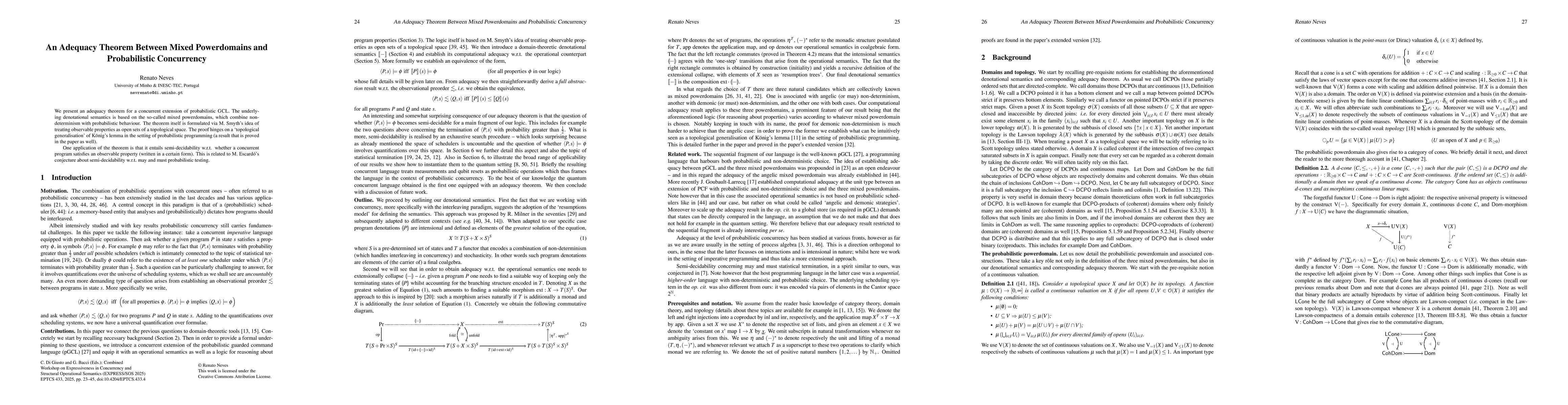 Thumbnail for An Adequacy Theorem Between Mixed Powerdomains and Probabilistic
  Concurrency