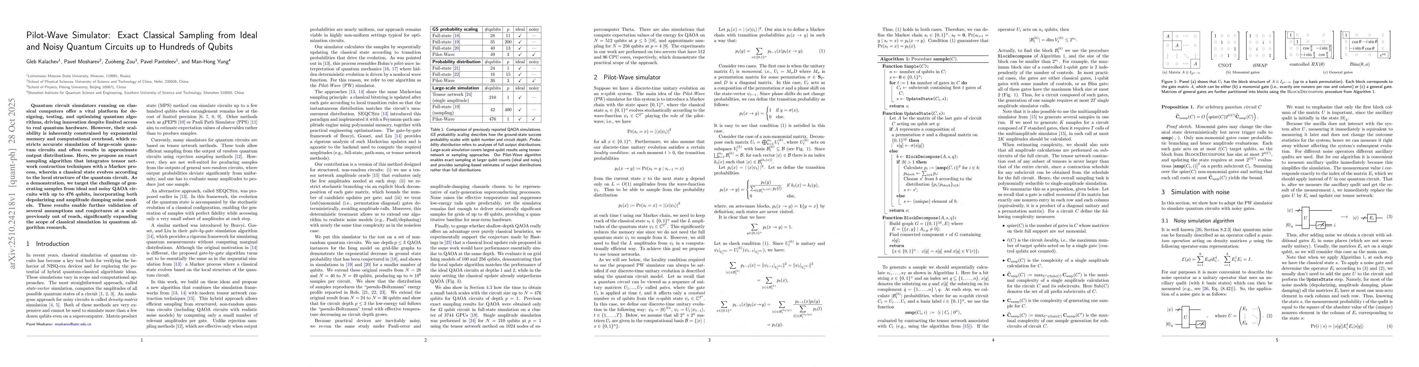 Thumbnail for Pilot-Wave Simulator: Exact Classical Sampling from Ideal and Noisy
  Quantum Circuits up to Hundreds of Qubits