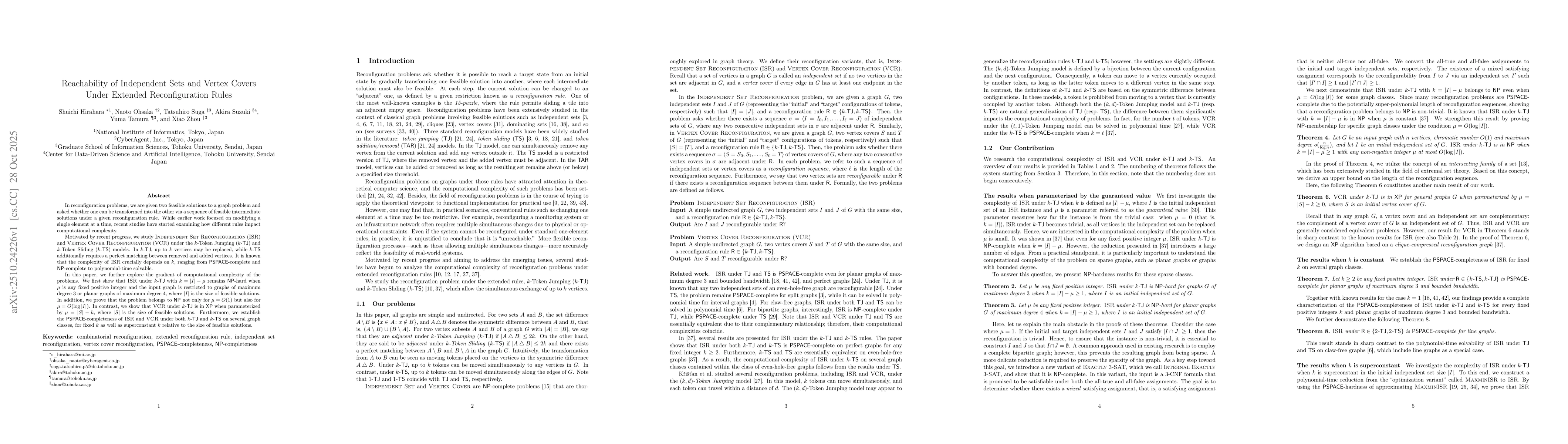 Thumbnail for Reachability of Independent Sets and Vertex Covers Under Extended
  Reconfiguration Rules