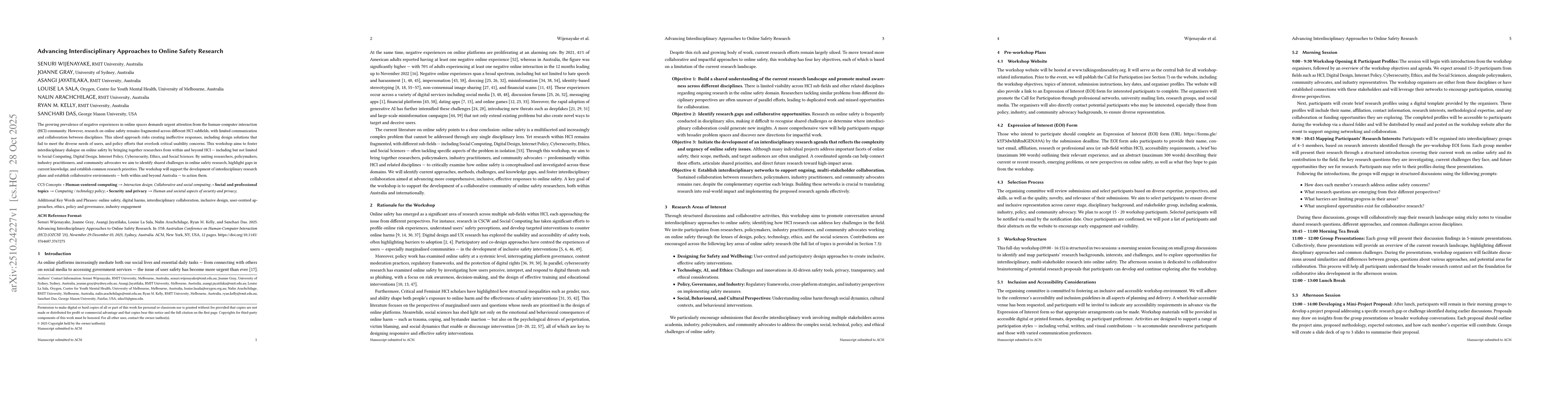 Thumbnail for Advancing Interdisciplinary Approaches to Online Safety Research