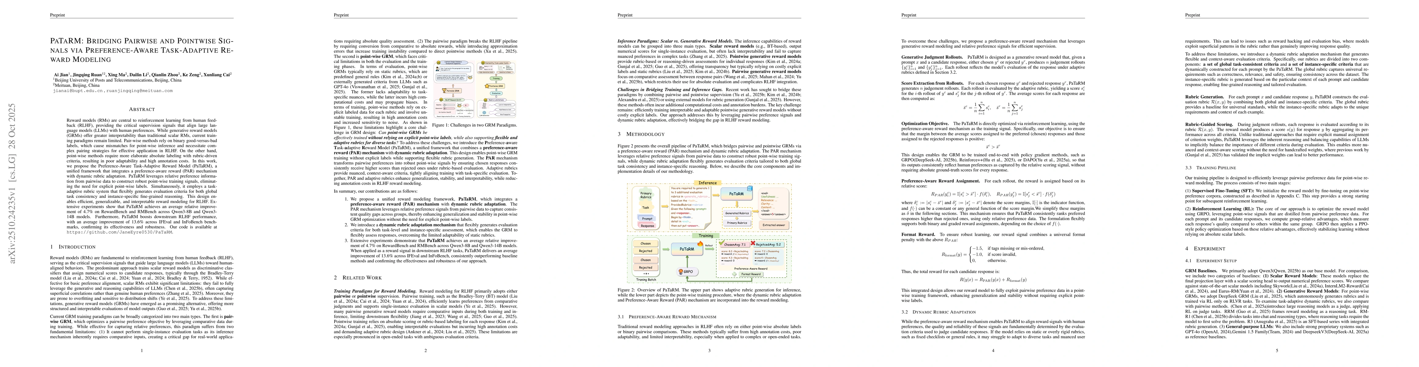 Thumbnail for PaTaRM: Bridging Pairwise and Pointwise Signals via Preference-Aware
  Task-Adaptive Reward Modeling