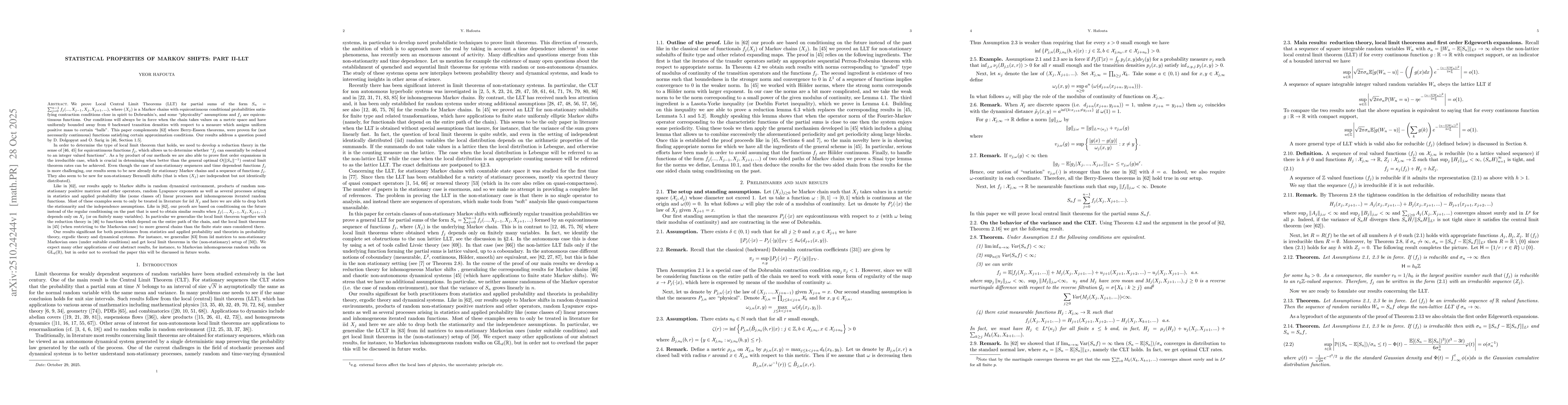 Thumbnail for Statistical properties of Markov shifts: part II-LLT