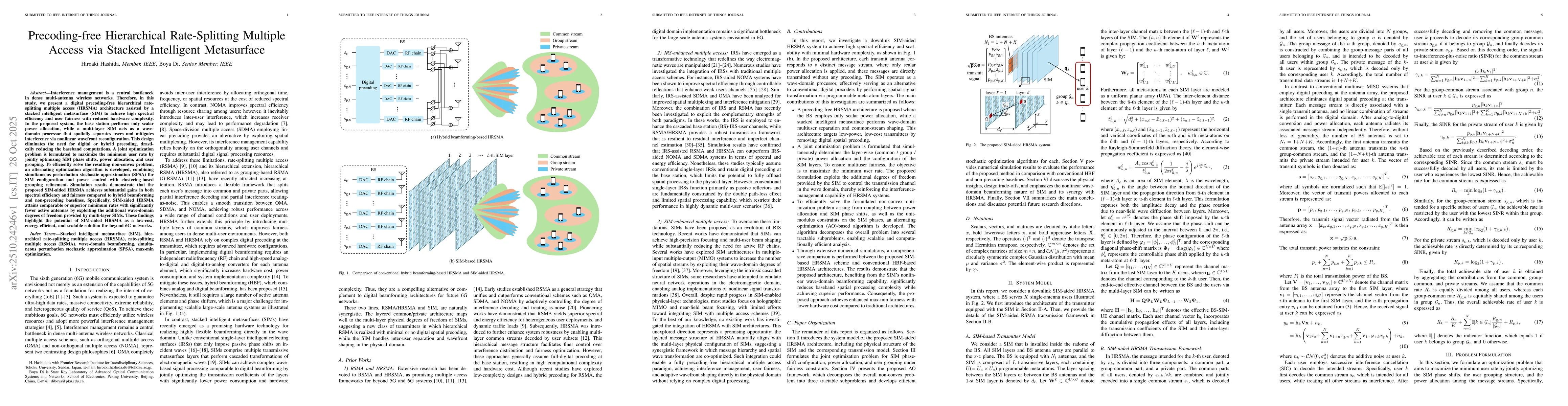 Thumbnail for Precoding-free Hierarchical Rate-Splitting Multiple Access via Stacked
  Intelligent Metasurface