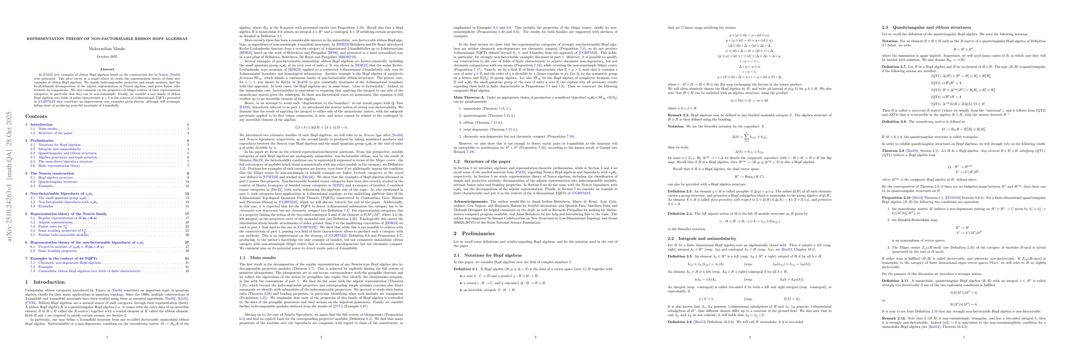 Thumbnail for Representation theory of non-factorizable ribbon Hopf algebras
