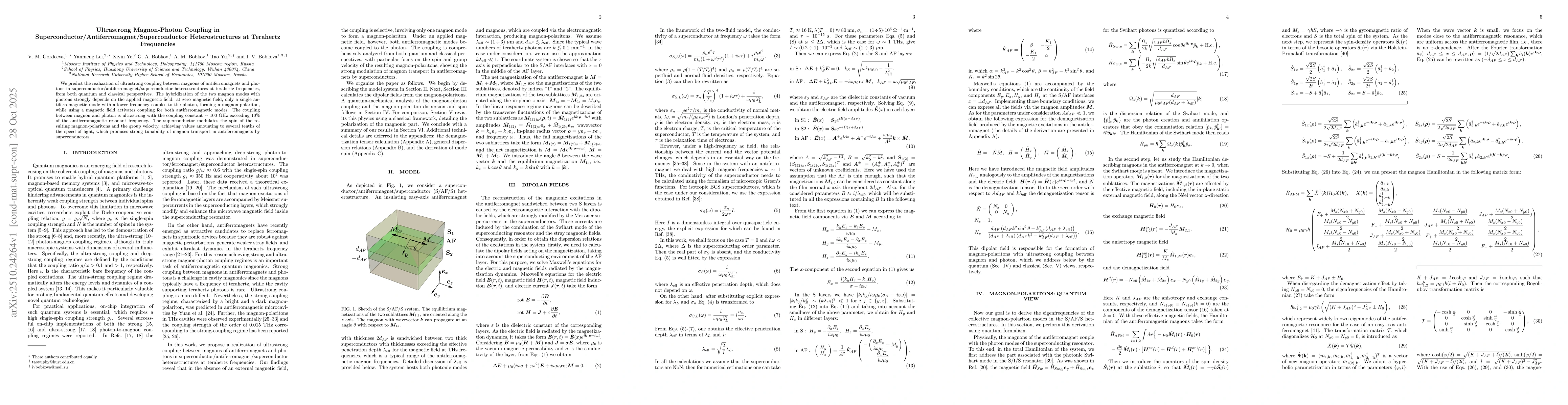 Thumbnail for Ultrastrong Magnon-Photon Coupling in
  Superconductor/Antiferromagnet/Superconductor Heterostructures at Terahertz
  Frequencies