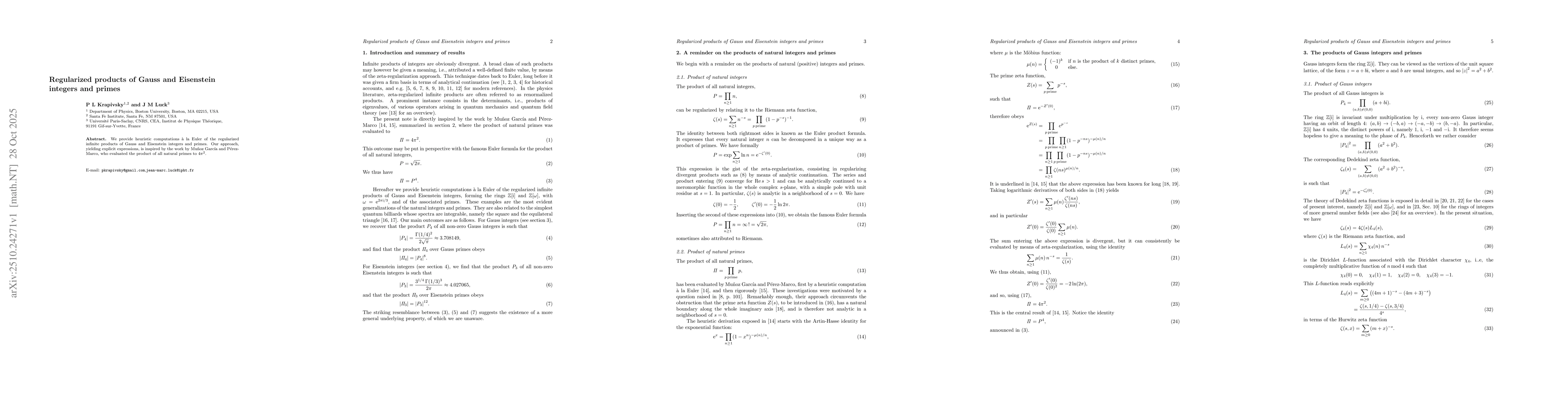 Thumbnail for Regularized products of Gauss and Eisenstein integers and primes
