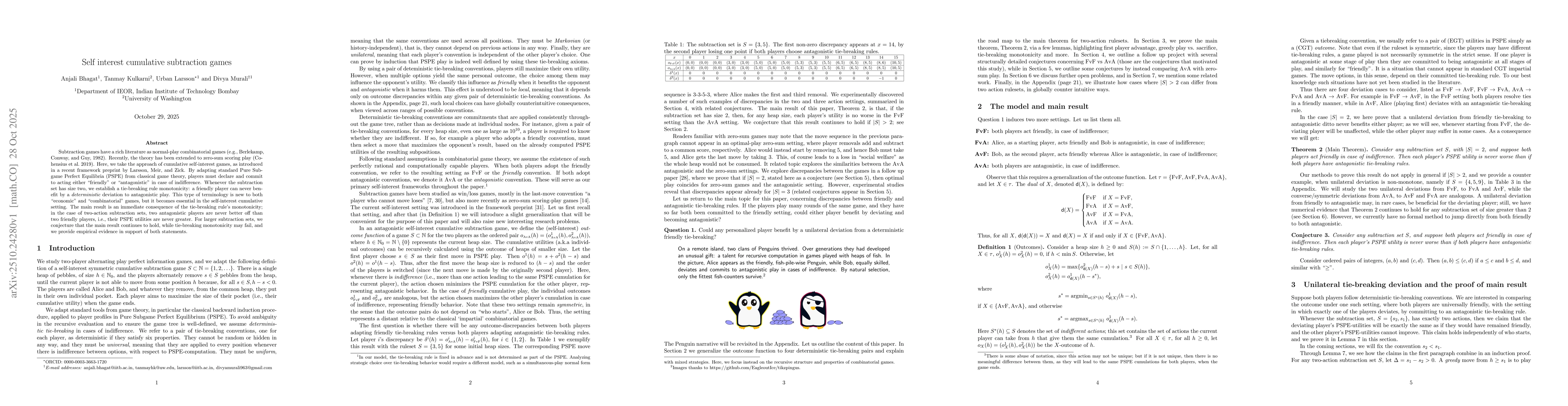 Thumbnail for Self interest cumulative subtraction games