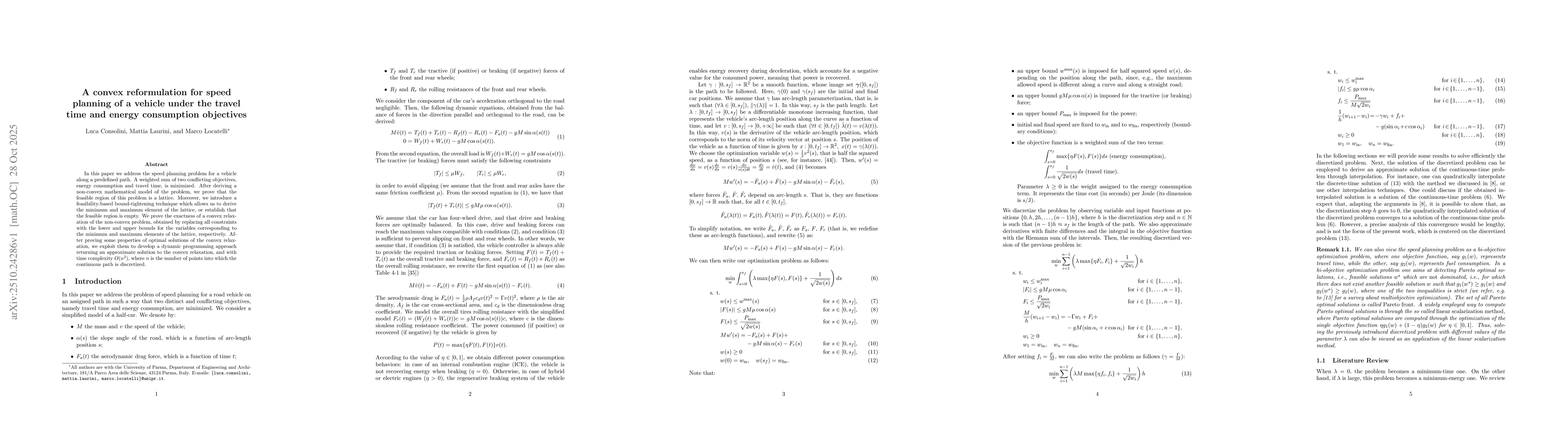 Thumbnail for A convex reformulation for speed planning of a vehicle under the travel
  time and energy consumption objectives