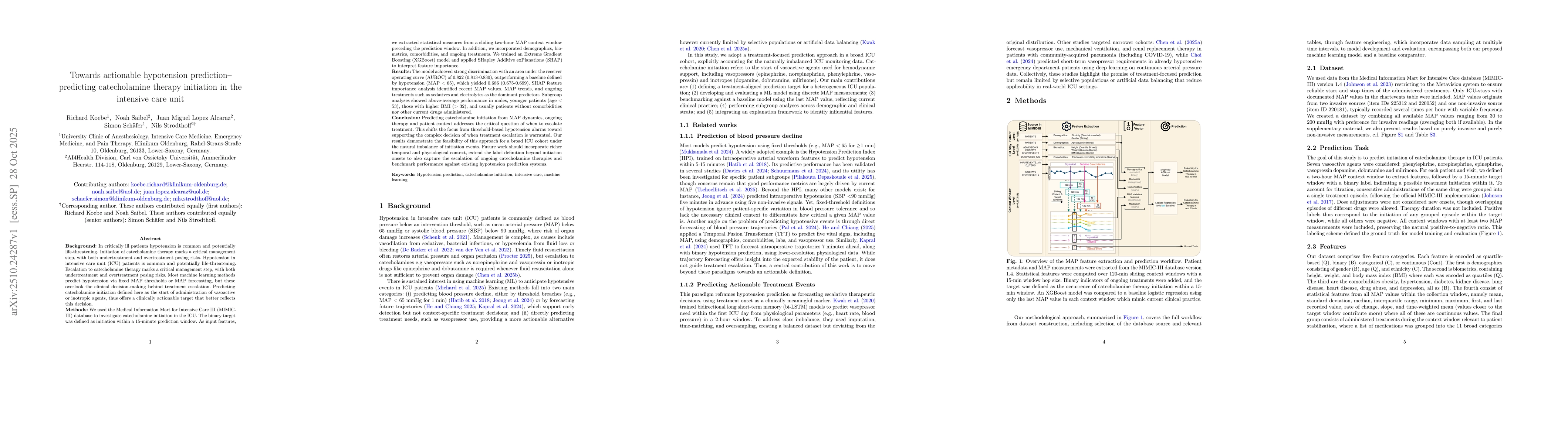Thumbnail for Towards actionable hypotension prediction -- predicting catecholamine
  therapy initiation in the intensive care unit