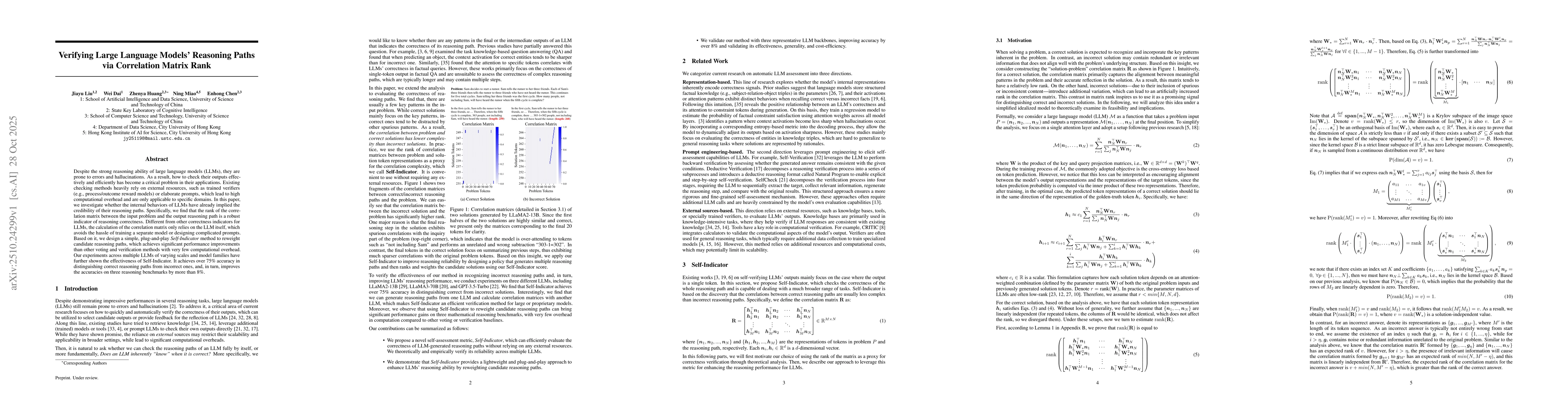 Thumbnail for Verifying Large Language Models' Reasoning Paths via Correlation Matrix
  Rank