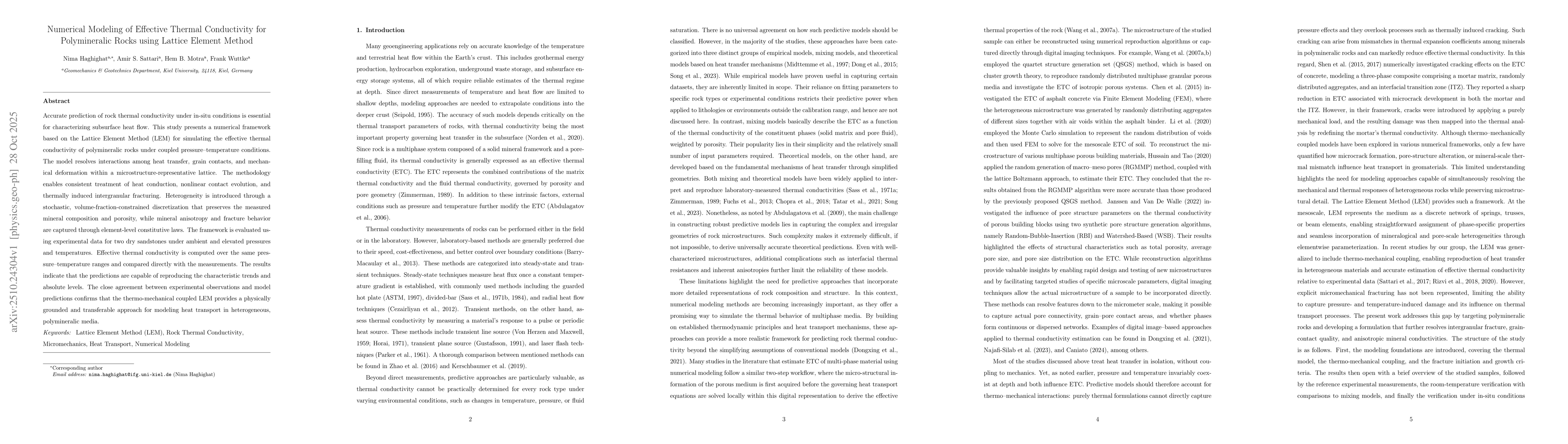 Thumbnail for Numerical Modeling of Effective Thermal Conductivity for Polymineralic
  Rocks using Lattice Element Method