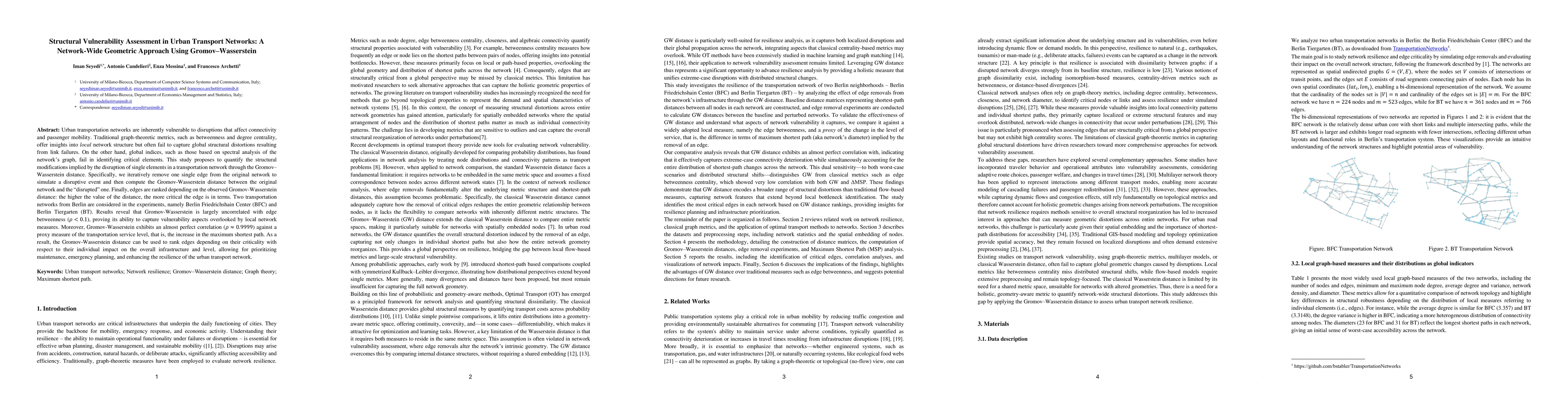 Thumbnail for Structural Vulnerability Assessment in Urban Transport Networks: A
  Network-Wide Geometric Approach Using Gromov-Wasserstein