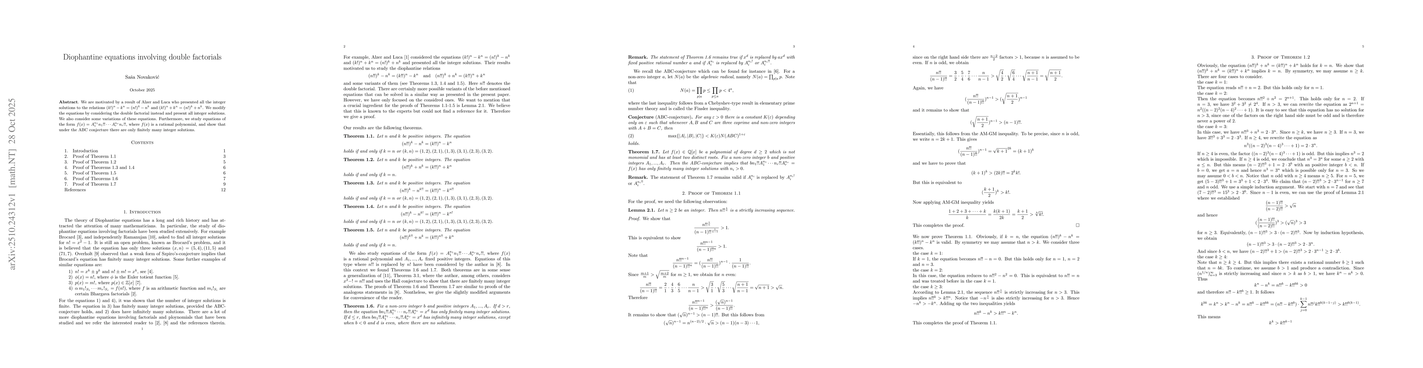 Thumbnail for Diophantine equations involving double factorials