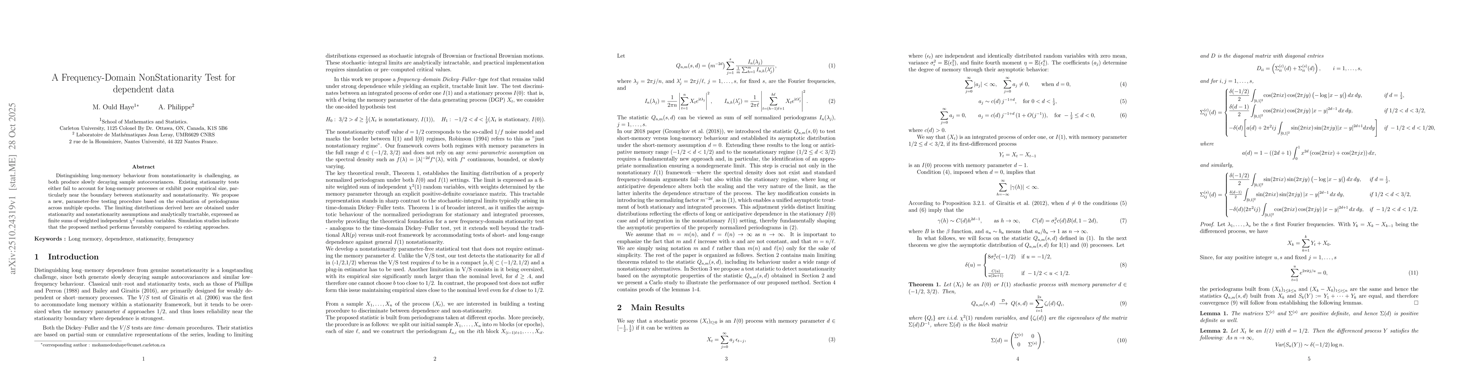 Thumbnail for A Frequency-Domain NonStationarity Test for dependent data