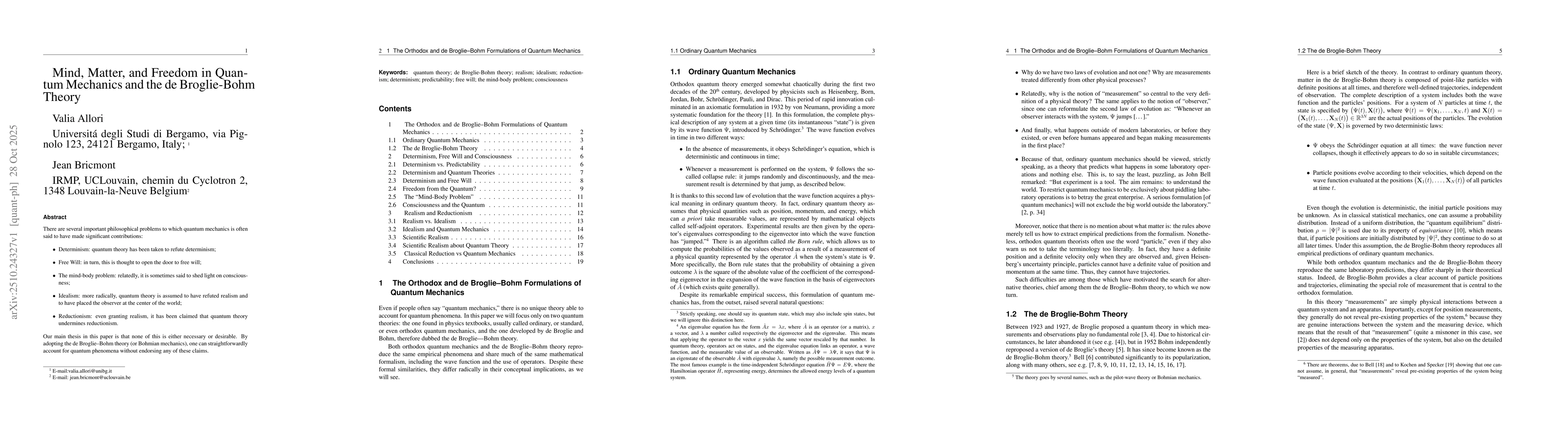 Thumbnail for Mind, Matter, and Freedom in Quantum Mechanics and the de Broglie-Bohm
  Theory