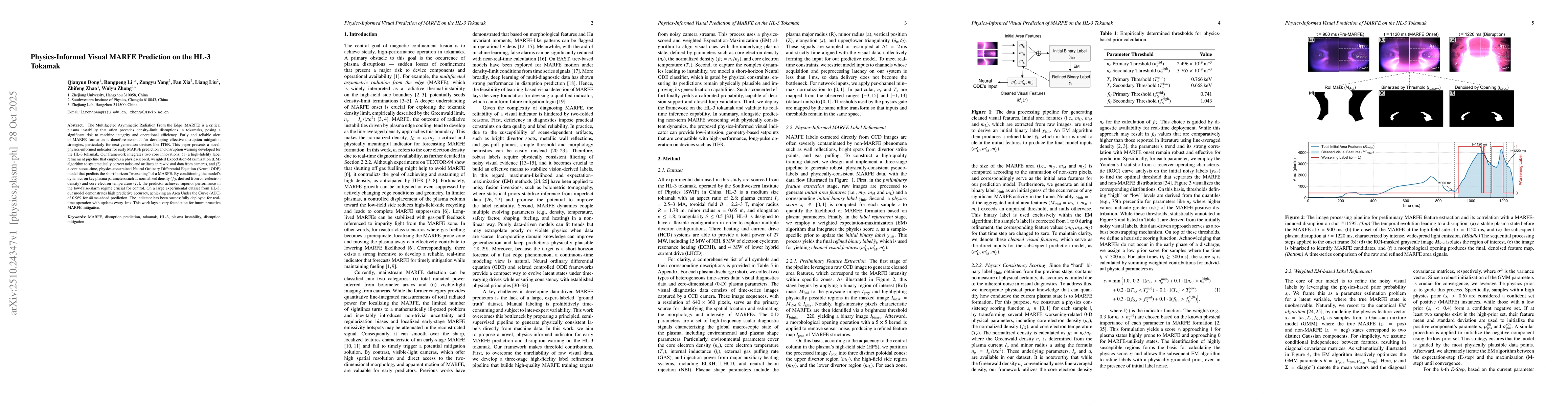 Thumbnail for Physics-Informed Visual MARFE Prediction on the HL-3 Tokamak
