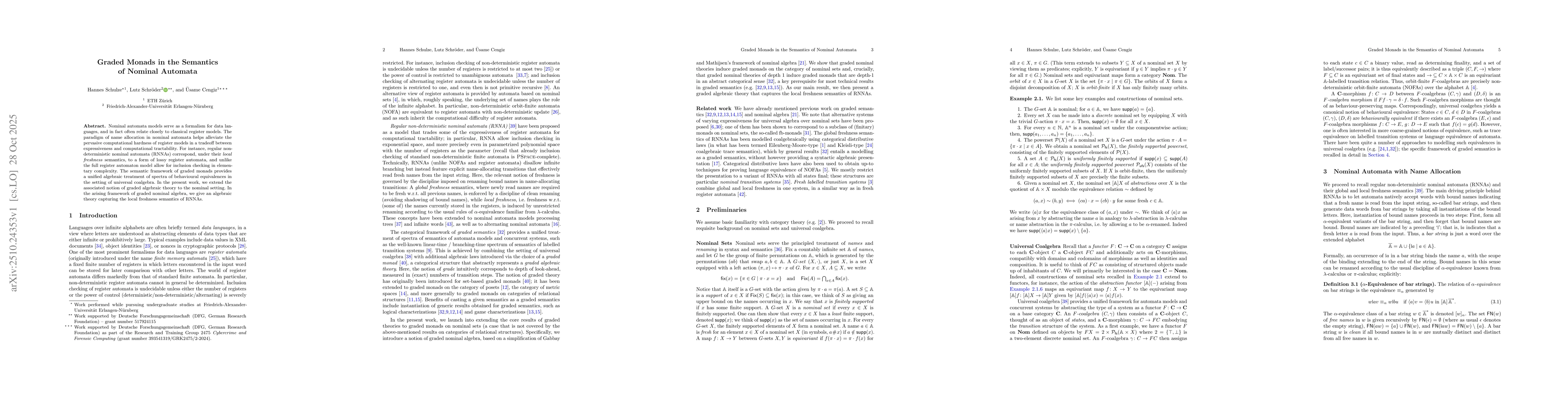 Thumbnail for Graded Monads in the Semantics of Nominal Automata