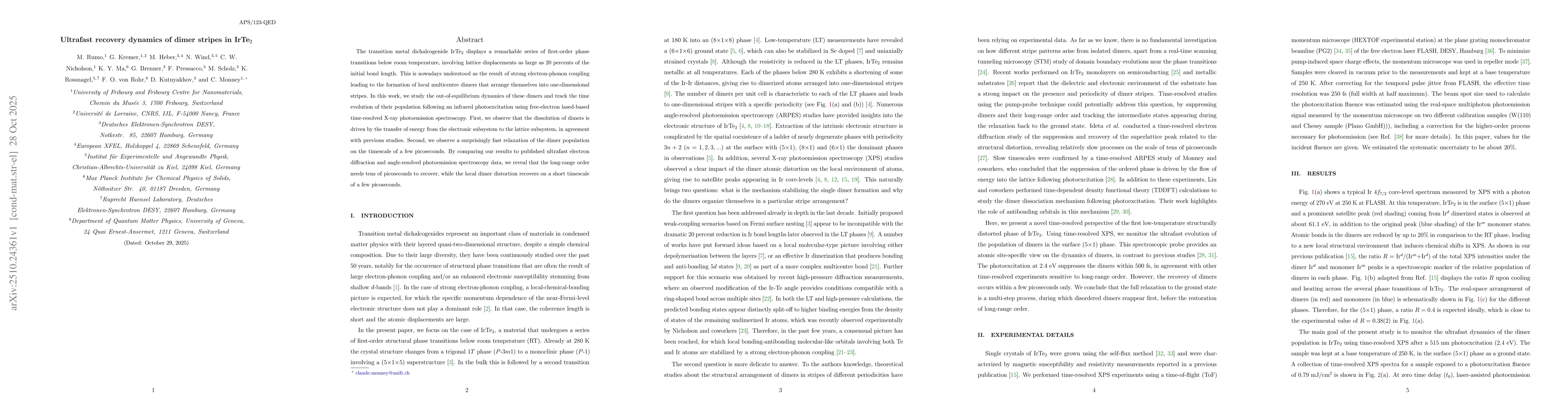 Thumbnail for Ultrafast recovery dynamics of dimer stripes in IrTe2