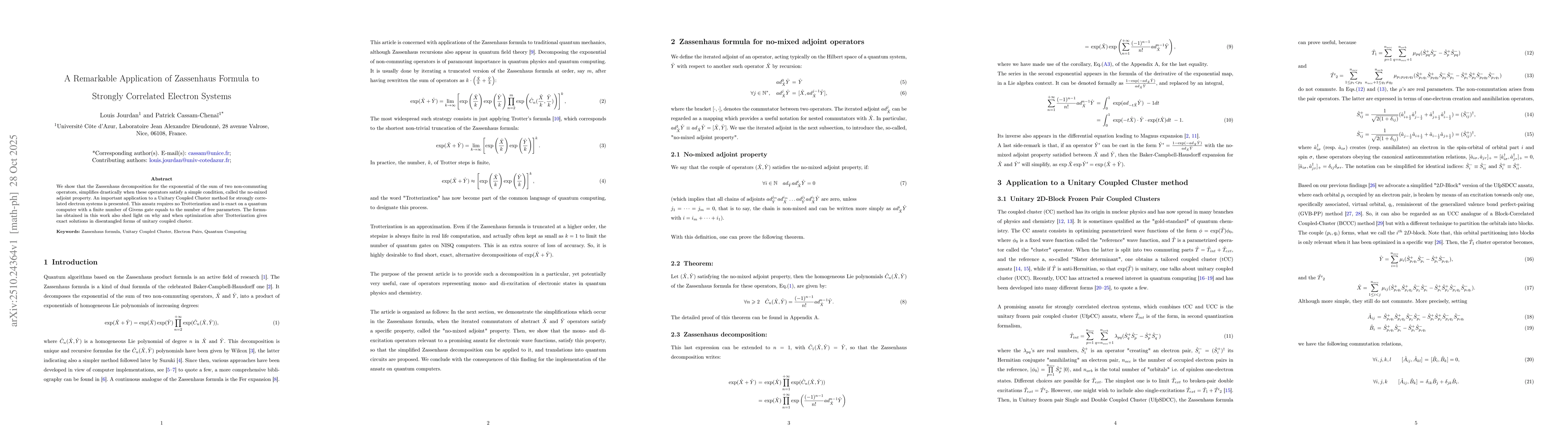 Thumbnail for A Remarkable Application of Zassenhaus Formula to Strongly Correlated
  Electron Systems