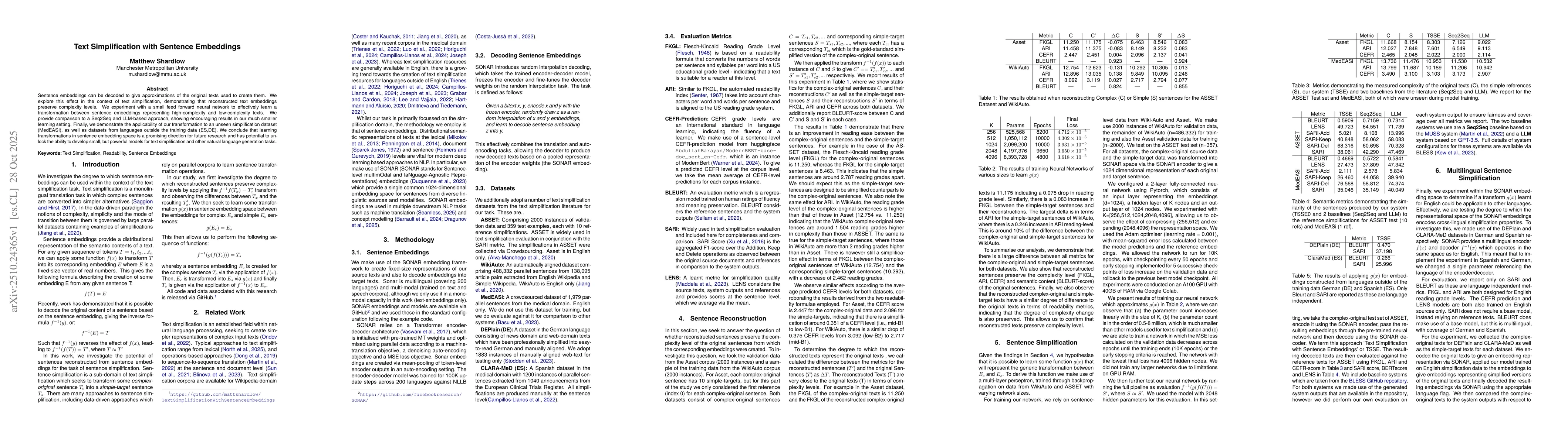 Thumbnail for Text Simplification with Sentence Embeddings