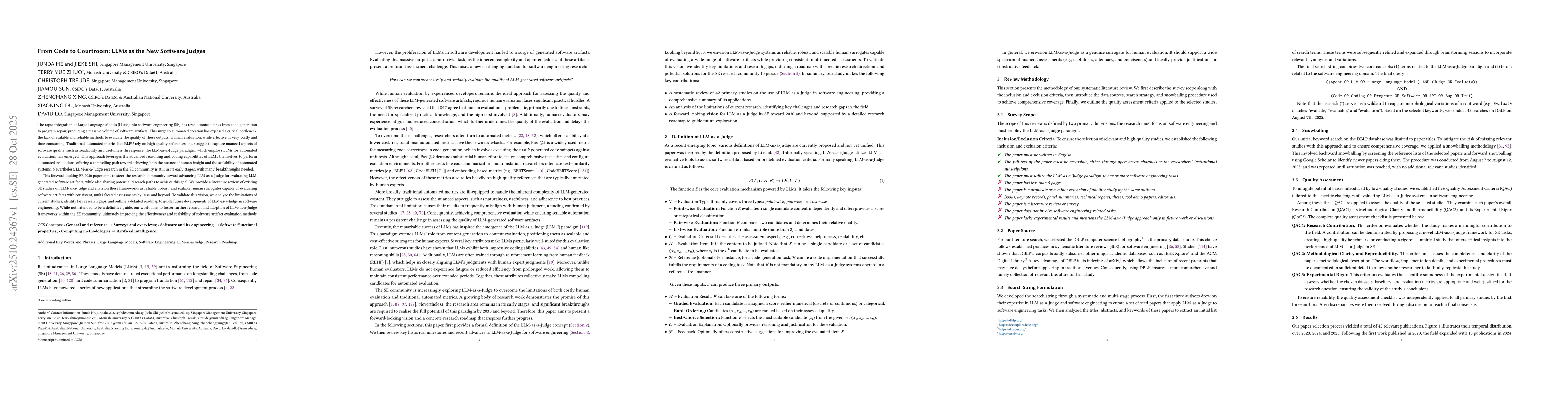 Thumbnail for LLM-as-a-Judge for Software Engineering: Literature Review, Vision, and
  the Road Ahead