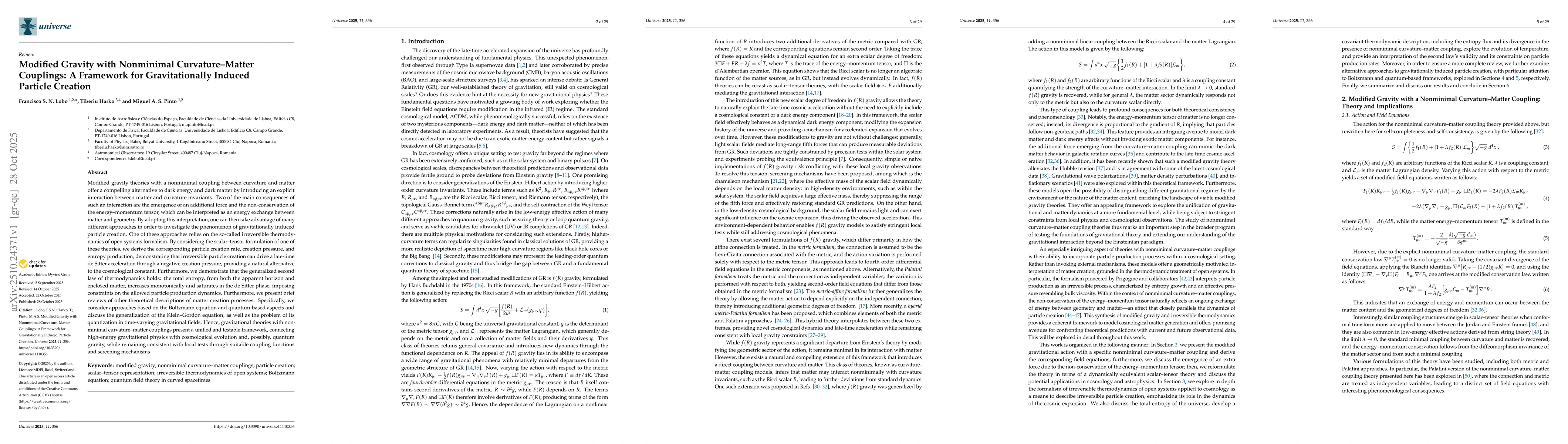 Thumbnail for Modified Gravity with Nonminimal Curvature-Matter Couplings: A Framework
  for Gravitationally Induced Particle Creation