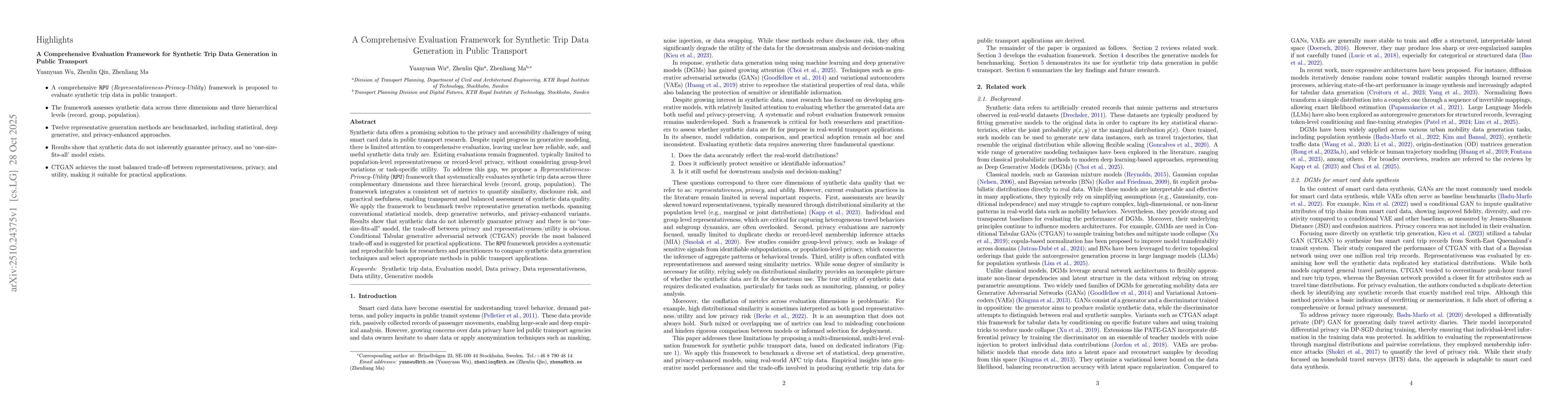 Thumbnail for A Comprehensive Evaluation Framework for Synthetic Trip Data Generation
  in Public Transport