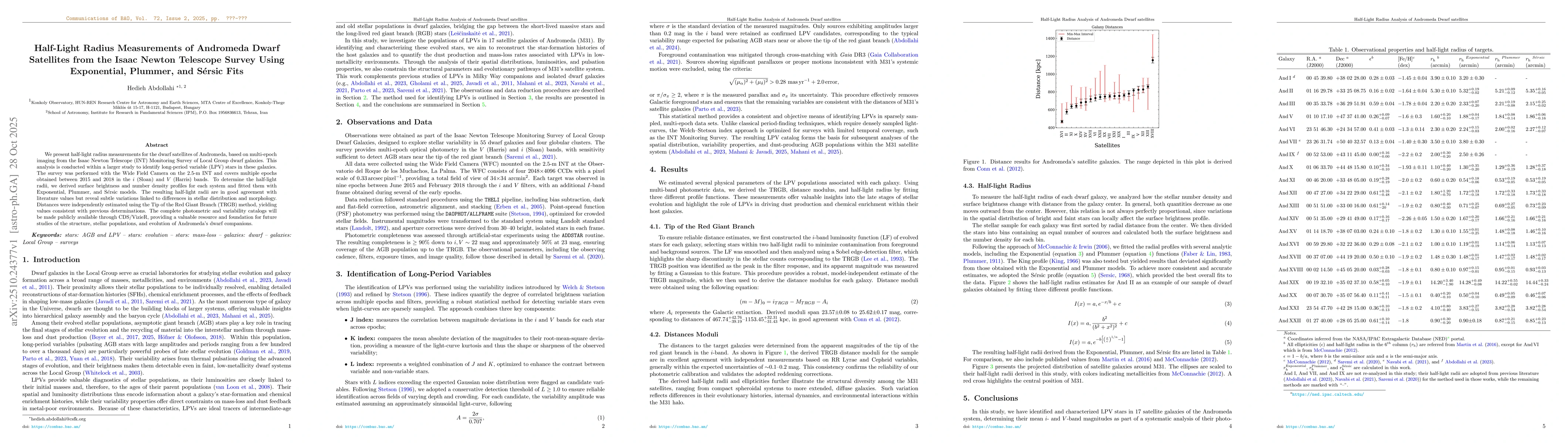 Thumbnail for Half-Light Radius Measurements of Andromeda Dwarf Satellites from the
  Isaac Newton Telescope Survey Using Exponential, Plummer, and Sérsic Fits