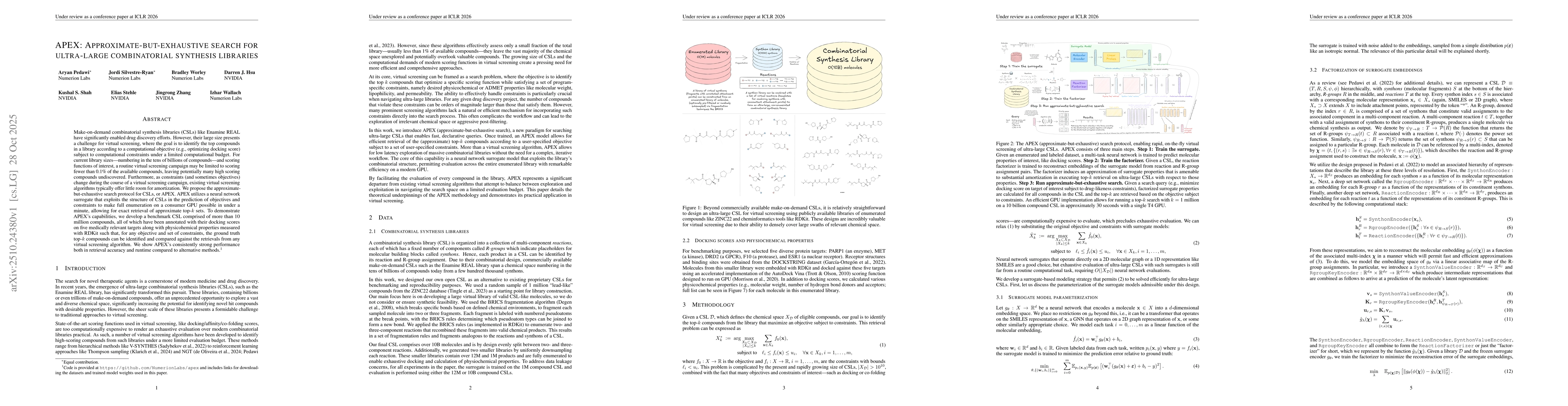 Thumbnail for APEX: Approximate-but-exhaustive search for ultra-large combinatorial
  synthesis libraries