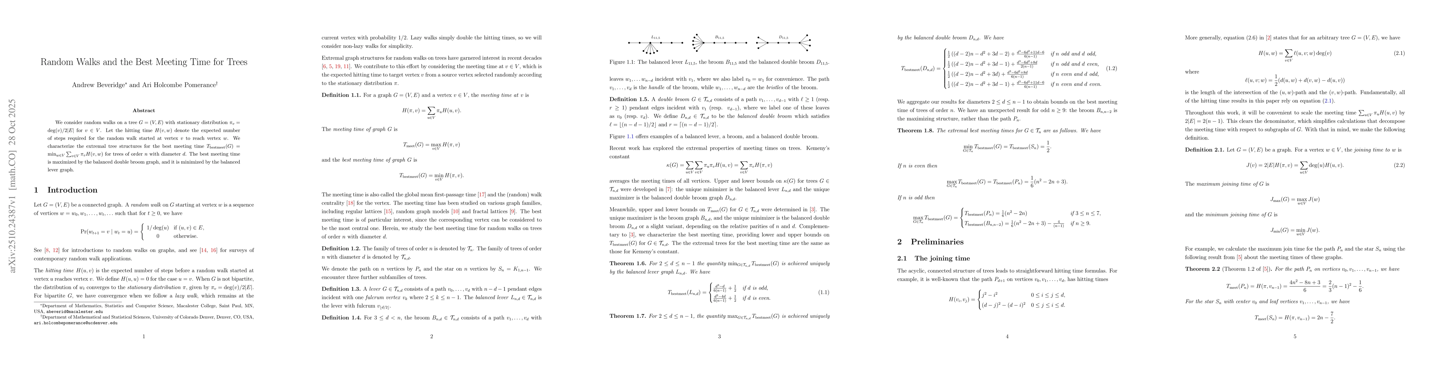 Thumbnail for Random Walks and the Best Meeting Time for Trees
