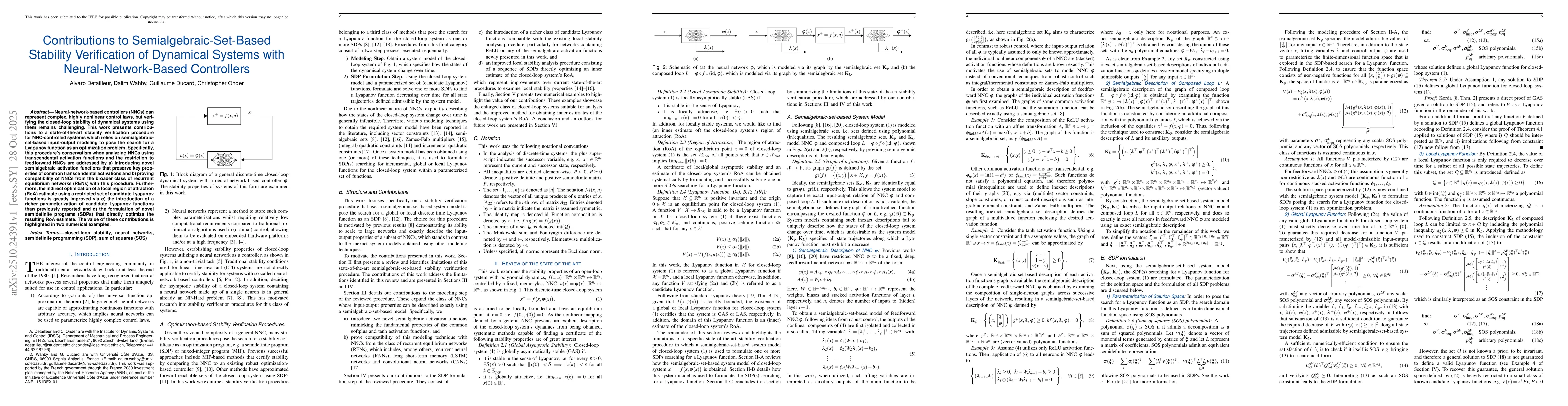 Thumbnail for Contributions to Semialgebraic-Set-Based Stability Verification of
  Dynamical Systems with Neural-Network-Based Controllers