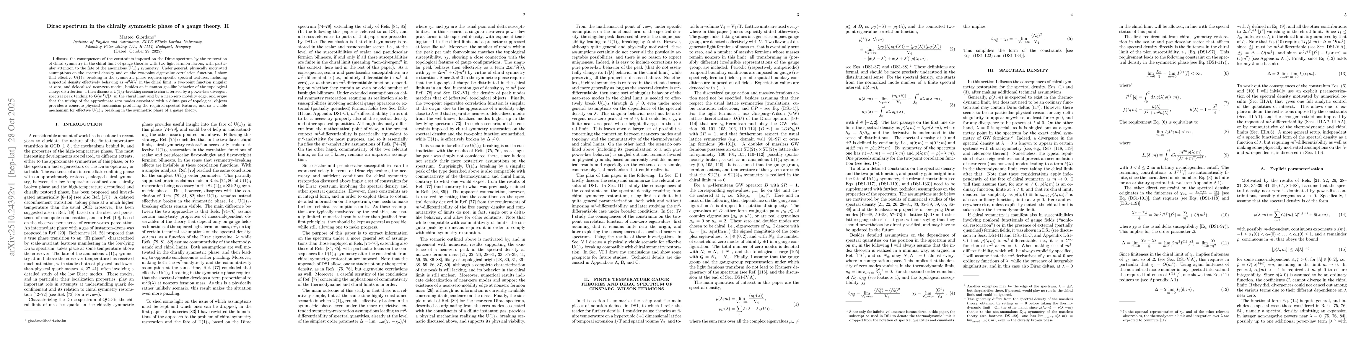Thumbnail for Dirac spectrum in the chirally symmetric phase of a gauge theory. II