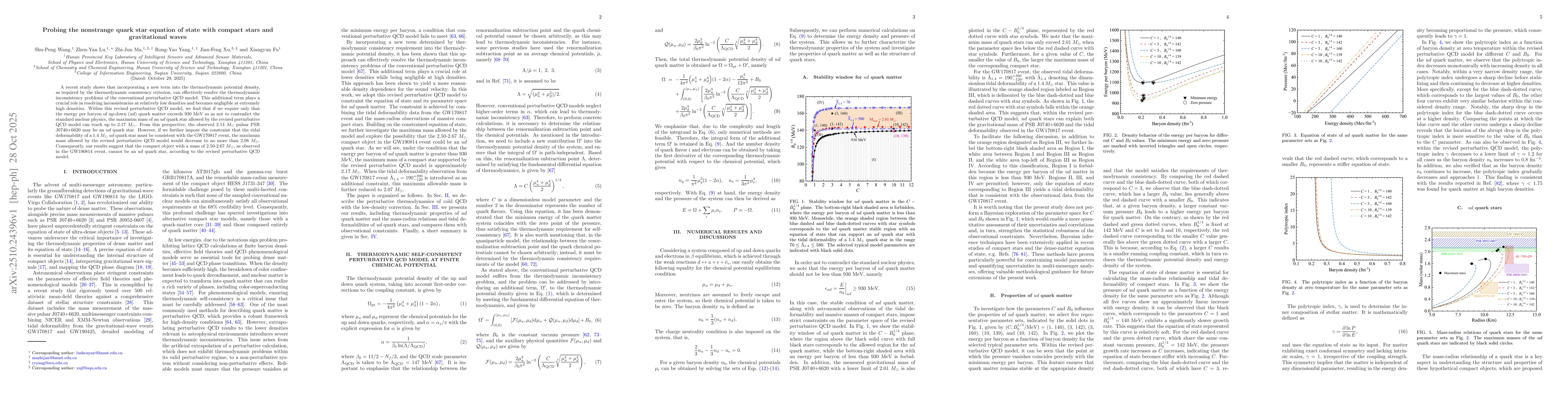 Thumbnail for Probing the nonstrange quark star equation of state with compact stars
  and gravitational waves