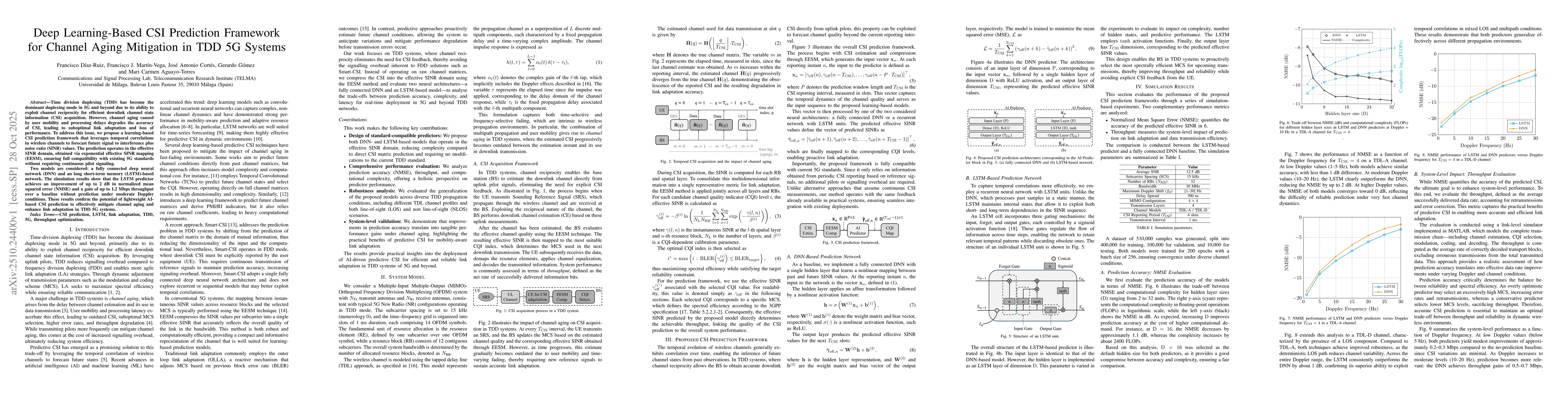 Thumbnail for Deep Learning-Based CSI Prediction Framework for Channel Aging
  Mitigation in TDD 5G Systems