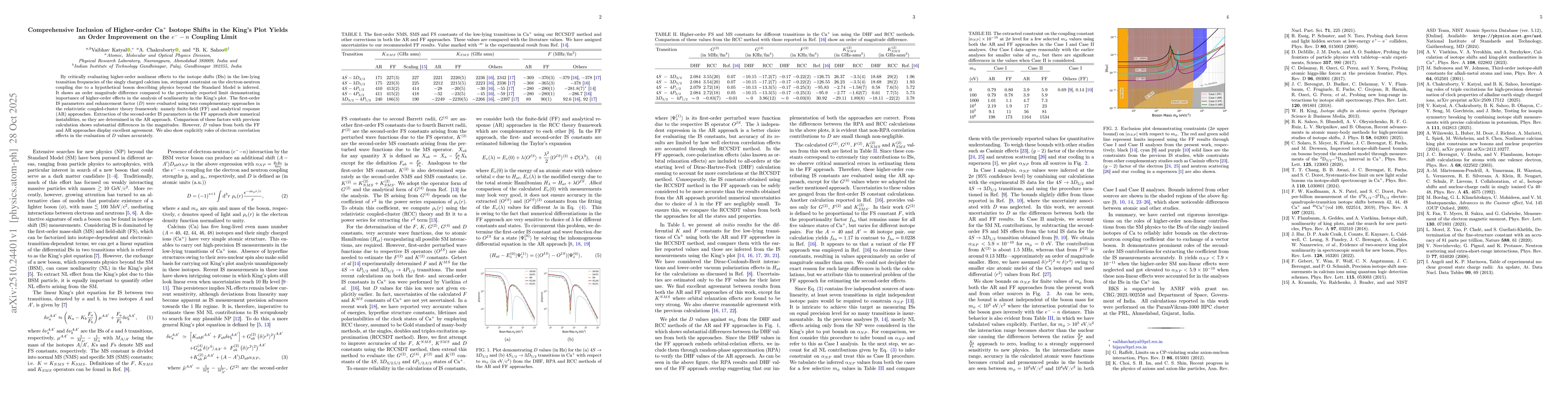 Thumbnail for Comprehensive Inclusion of Higher-order Ca$^+$ Isotope Shifts in the
  King's Plot Yields an Order Improvement on the $e^-$-$n$ Coupling Limit
